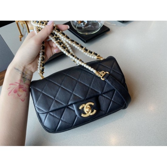 Replica New Mini Crystal Pearls Chain Bag AS2210 Black