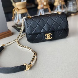 Replica New Mini Crystal Pearls Chain Bag AS2210 Black