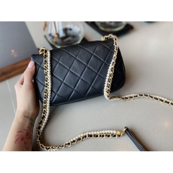 Replica New Mini Crystal Pearls Chain Bag AS2210 Black