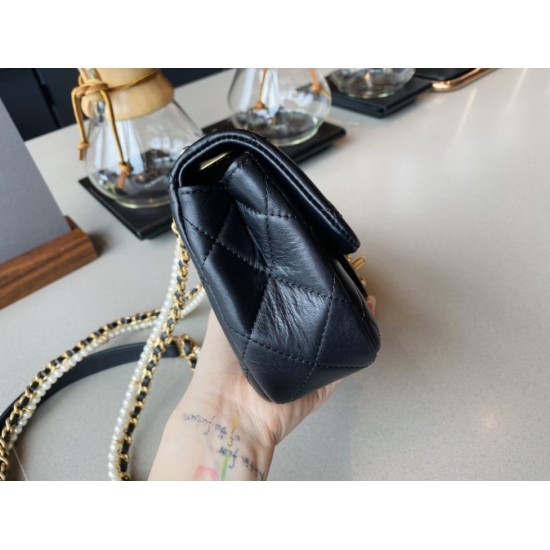 Replica New Mini Crystal Pearls Chain Bag AS2210 Black