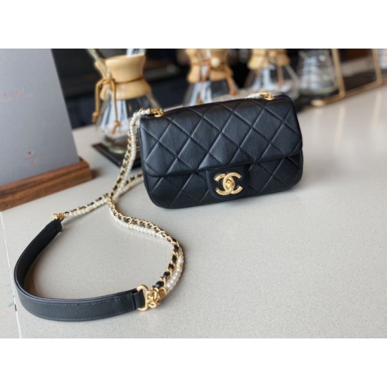 Replica New Mini Crystal Pearls Chain Bag AS2210 Black