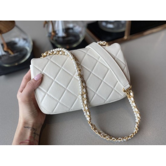 Replica New Mini Crystal Pearls Chain Bag AS2210 White