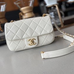 Replica New Mini Crystal Pearls Chain Bag AS2210 White