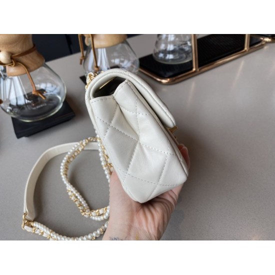 Replica New Mini Crystal Pearls Chain Bag AS2210 White