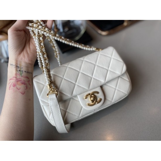 Replica New Mini Crystal Pearls Chain Bag AS2210 White