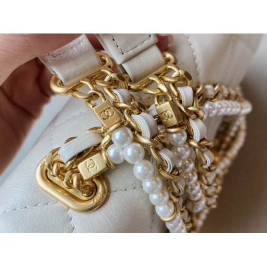 Replica New Mini Crystal Pearls Chain Bag AS2210 White