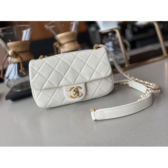 Replica New Mini Crystal Pearls Chain Bag AS2210 White