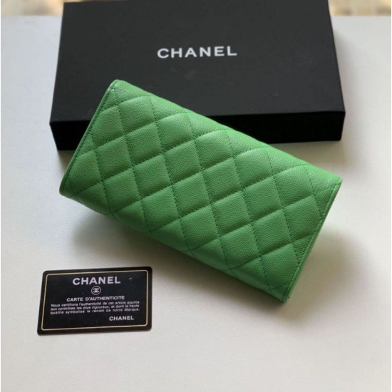 Fake A80758 Quilted Long Flap Wallet Green Replica