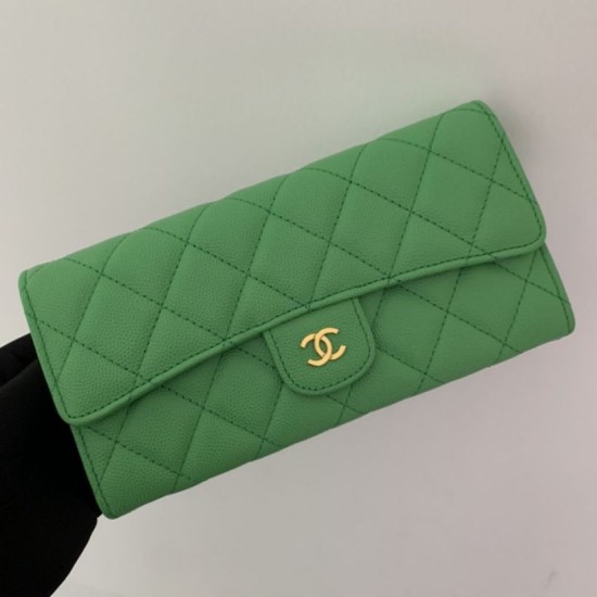 Fake A80758 Quilted Long Flap Wallet Green Replica