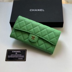 Fake A80758 Quilted Long Flap Wallet Green Replica