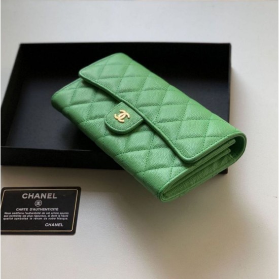 Fake A80758 Quilted Long Flap Wallet Green Replica