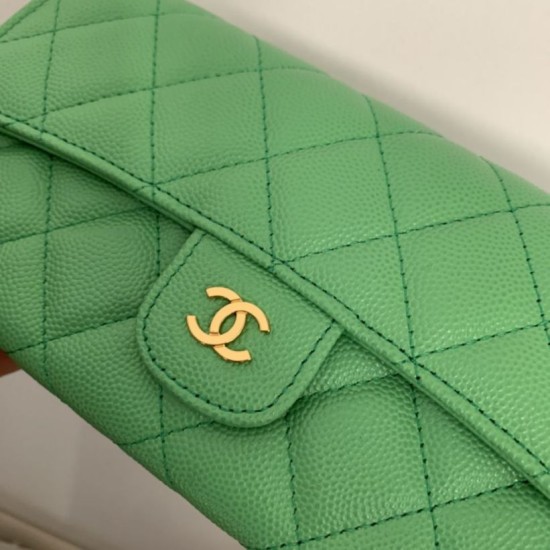 Fake A80758 Quilted Long Flap Wallet Green Replica