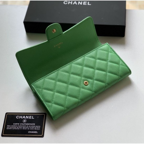 Fake A80758 Quilted Long Flap Wallet Green Replica