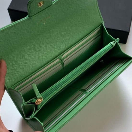 Fake A80758 Quilted Long Flap Wallet Green Replica