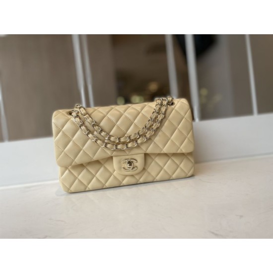 Fake Classic Flap Bag A1112 Apricot Gold Hardware Replica