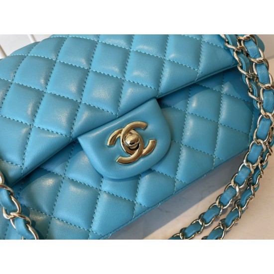 Replica Classic Flap Bag A1112 Light Blue Silver Hardware