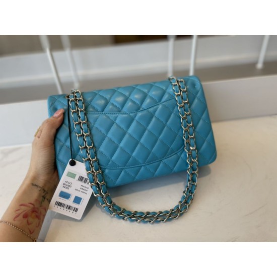 Replica Classic Flap Bag A1112 Light Blue Silver Hardware