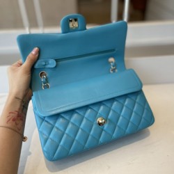 Replica Classic Flap Bag A1112 Light Blue Silver Hardware
