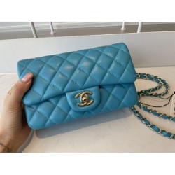 Replica Classic Flap Bag A1112 Light Blue Gold Hardware