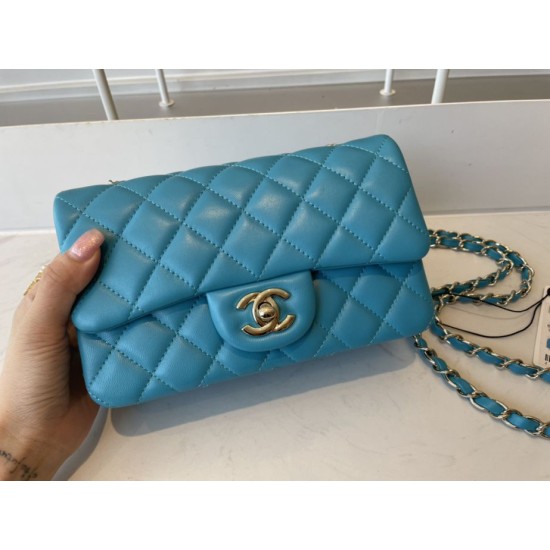 Replica Classic Flap Bag A1112 Light Blue Gold Hardware