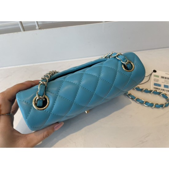Replica Classic Flap Bag A1112 Light Blue Gold Hardware