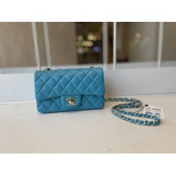 Replica Classic Flap Bag A1112 Light Blue Gold Hardware