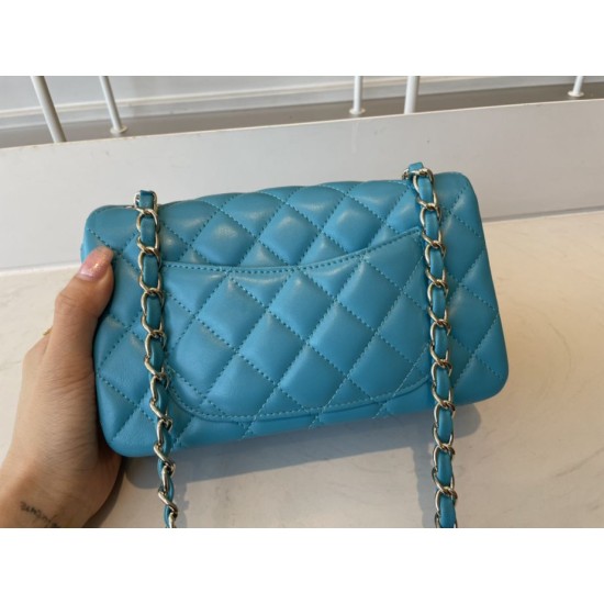 Replica Classic Flap Bag A1112 Light Blue Gold Hardware