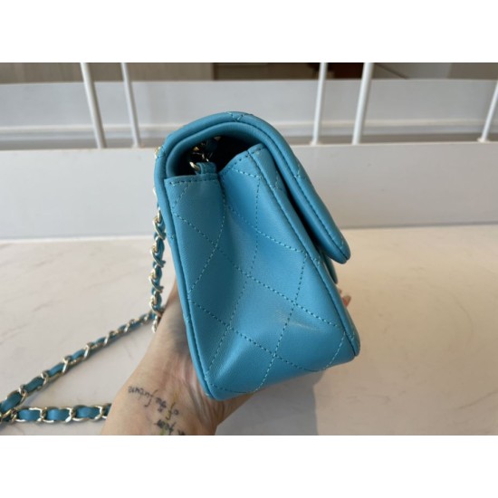Replica Classic Flap Bag A1112 Light Blue Gold Hardware