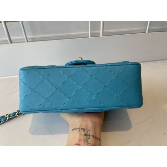 Replica Classic Flap Bag A1112 Light Blue Gold Hardware