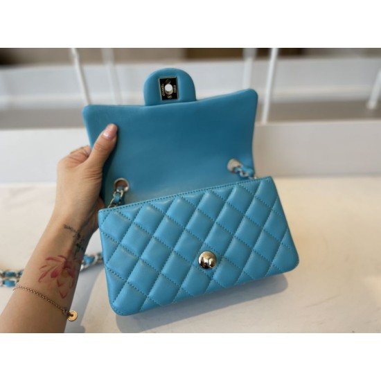 Replica Classic Flap Bag A1112 Light Blue Gold Hardware