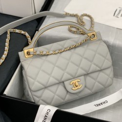 Fake Grained Calfskin Flap Bag AS2438 Gray Replica