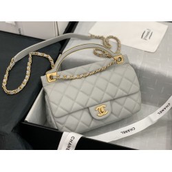Fake Grained Calfskin Flap Bag AS2438 Gray Replica