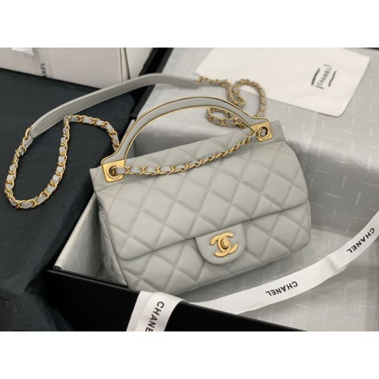 Fake Grained Calfskin Flap Bag AS2438 Gray Replica