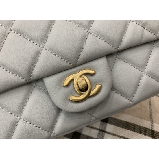 Fake Grained Calfskin Flap Bag AS2438 Gray Replica