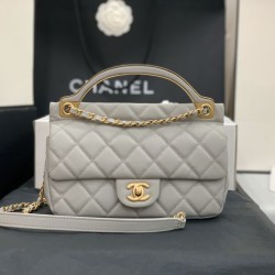 Fake Grained Calfskin Flap Bag AS2438 Gray Replica
