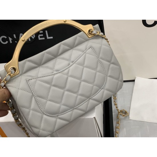 Fake Grained Calfskin Flap Bag AS2438 Gray Replica