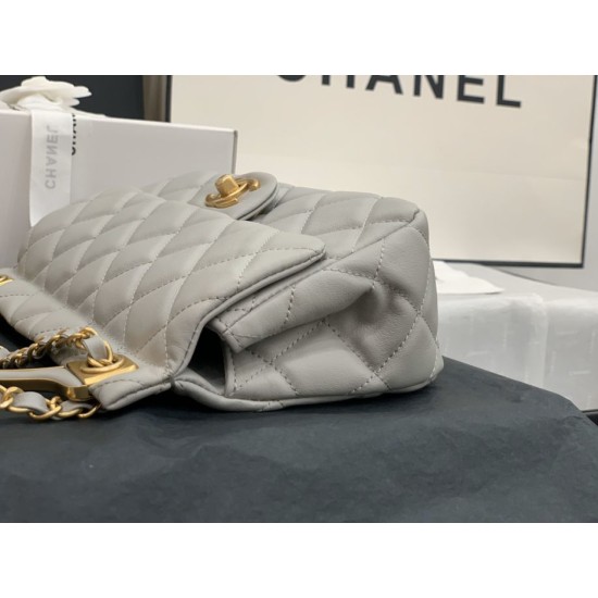 Fake Grained Calfskin Flap Bag AS2438 Gray Replica