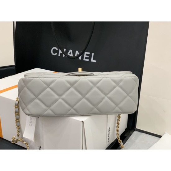 Fake Grained Calfskin Flap Bag AS2438 Gray Replica