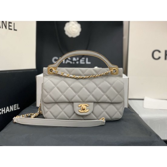 Fake Grained Calfskin Flap Bag AS2438 Gray Replica