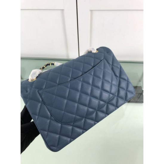 Fake Large Classic Handbag Grained Calfskin &amp; Gold-Tone Metal A56800 Blue Replica