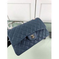 Fake Large Classic Handbag Grained Calfskin &amp; Gold-Tone Metal A56800 Blue Replica