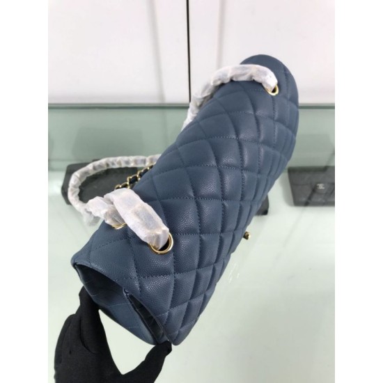 Fake Large Classic Handbag Grained Calfskin &amp; Gold-Tone Metal A56800 Blue Replica
