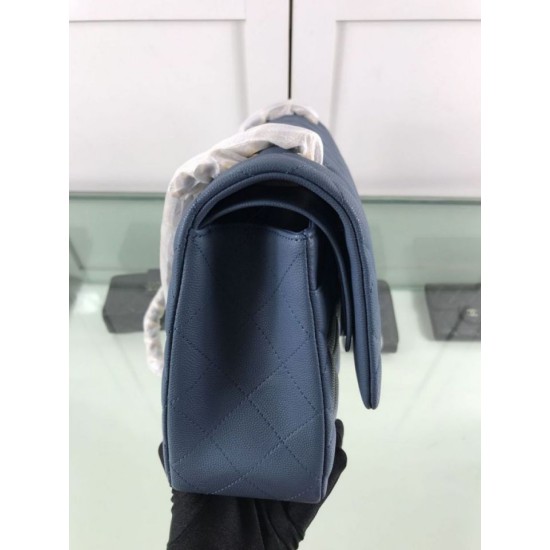 Fake Large Classic Handbag Grained Calfskin &amp; Gold-Tone Metal A56800 Blue Replica