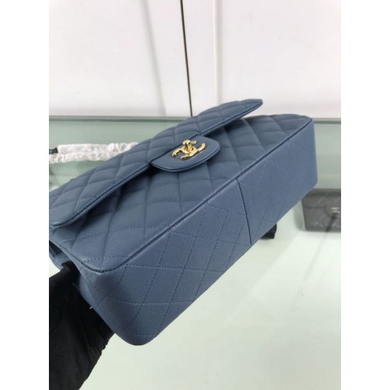 Fake Large Classic Handbag Grained Calfskin &amp; Gold-Tone Metal A56800 Blue Replica