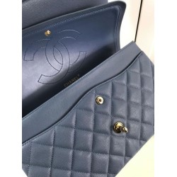 Fake Large Classic Handbag Grained Calfskin &amp; Gold-Tone Metal A56800 Blue Replica