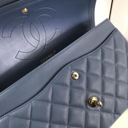 Fake Large Classic Handbag Grained Calfskin &amp; Gold-Tone Metal A56800 Blue Replica