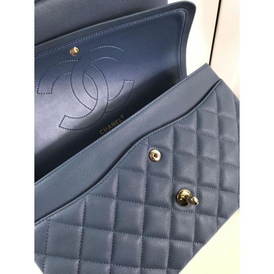 Fake Large Classic Handbag Grained Calfskin &amp; Gold-Tone Metal A56800 Blue Replica