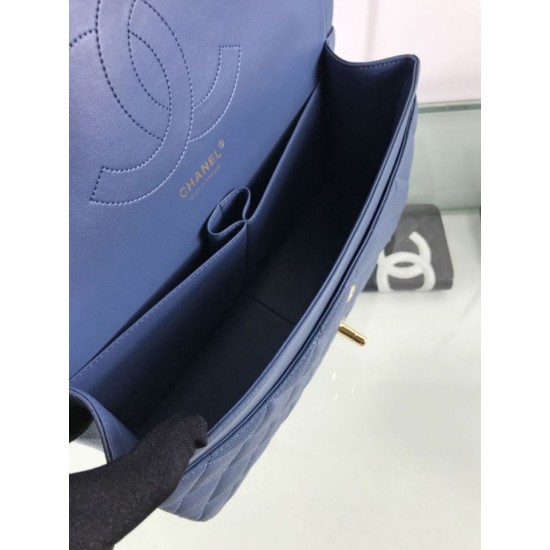 Fake Large Classic Handbag Grained Calfskin &amp; Gold-Tone Metal A56800 Blue Replica