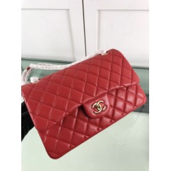 Fake Large Classic Handbag Grained Calfskin &amp; Gold-Tone Metal A56800 Red Replica