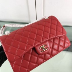 Fake Large Classic Handbag Grained Calfskin &amp; Gold-Tone Metal A56800 Red Replica